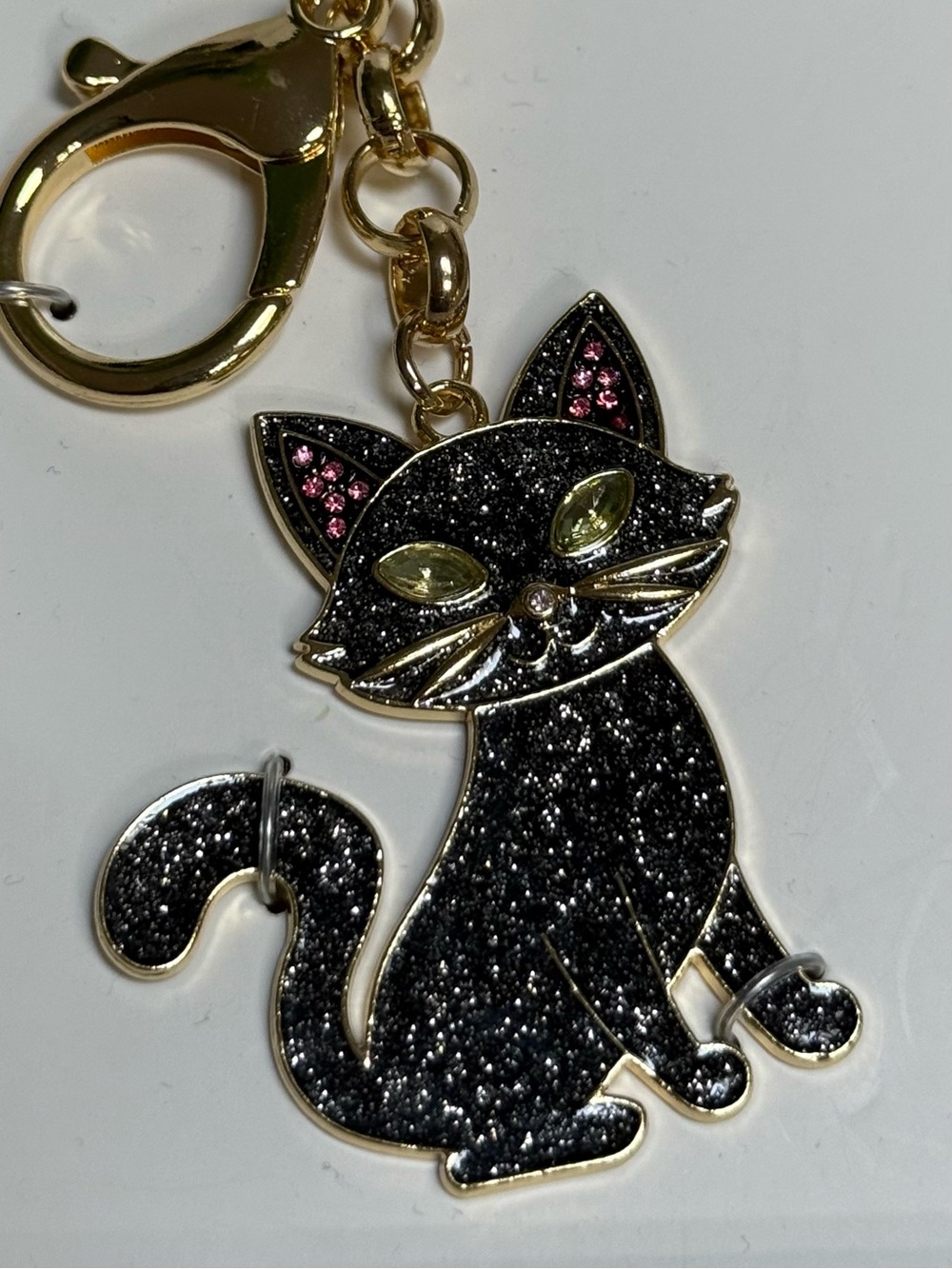 BaubleBar Black Cat Keyring Bag Charm with Gold Hardware and Green Eyes Kitty🐈‍⬛